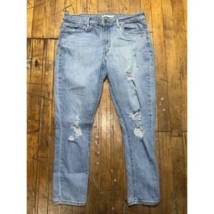 Levi's 711 Jeans Womens 33 Blue Denim Distressed Mid Rise Flat Front Skinny Leg